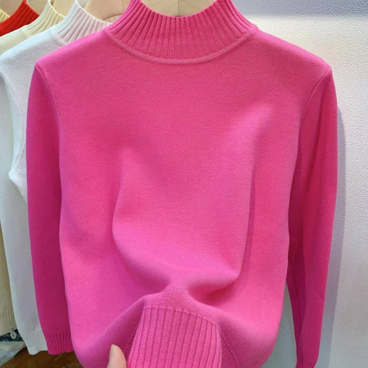 Women's black turtleneck knit pullover sweater by Jelieora Venture, featuring a cozy, fitted design and ribbed collar.