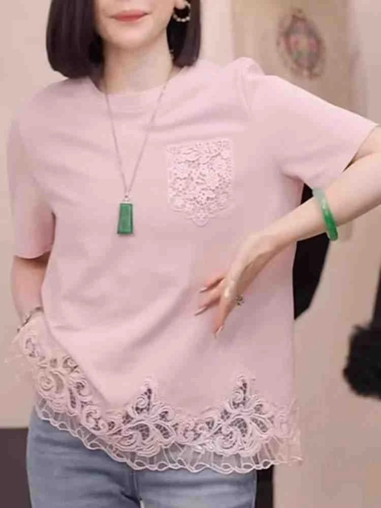 women's lace hollow short sleeve top