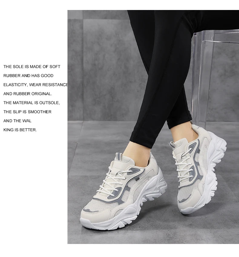 Women's vulcanised platform chunky sneakers by Jelieora Venture, showcasing black footwear with thick soles and stylish design.