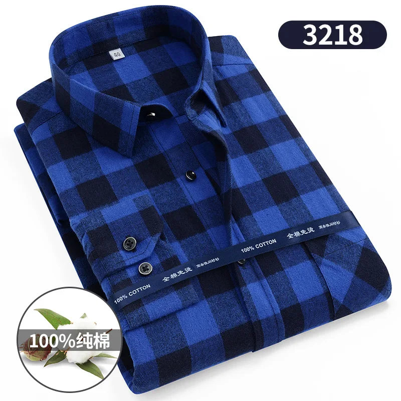 Men's cotton flannel plaid shirt by Jelieora Venture, extended sizes up to 11XL, showing a close-up of the classic plaid pattern.