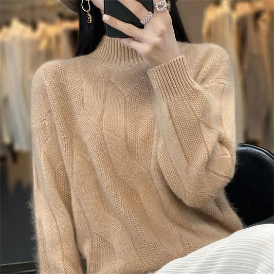 Women's Jemlieora Venture mock neck knit pullover sweater, cozy tops with long sleeves and ribbed collar, in a soft knit fabric.