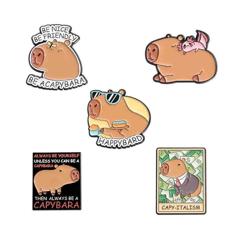 Cute Animals Enamel Pins Set: Adorable Cat & Capybara Badges for Every Outfit