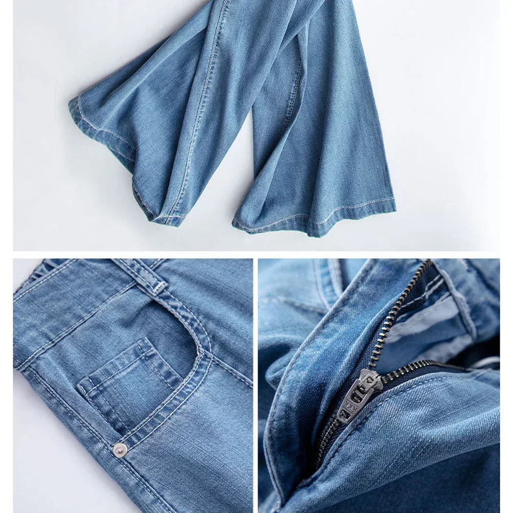 Women's high waist wide leg jeans by Jelieora Venture, shown in a stylish fit with a classic denim wash.
