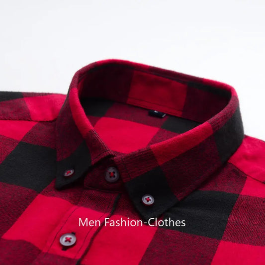 Men's flannel plaid shirt by Jelieora Venture, featuring a 100% cotton fabric and classic button-up design.