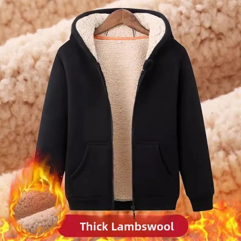 Unisex Jelieora Venture Lamb Velvet Zip Hoodie in soft fleece, shown in size M with front view and zipper detail