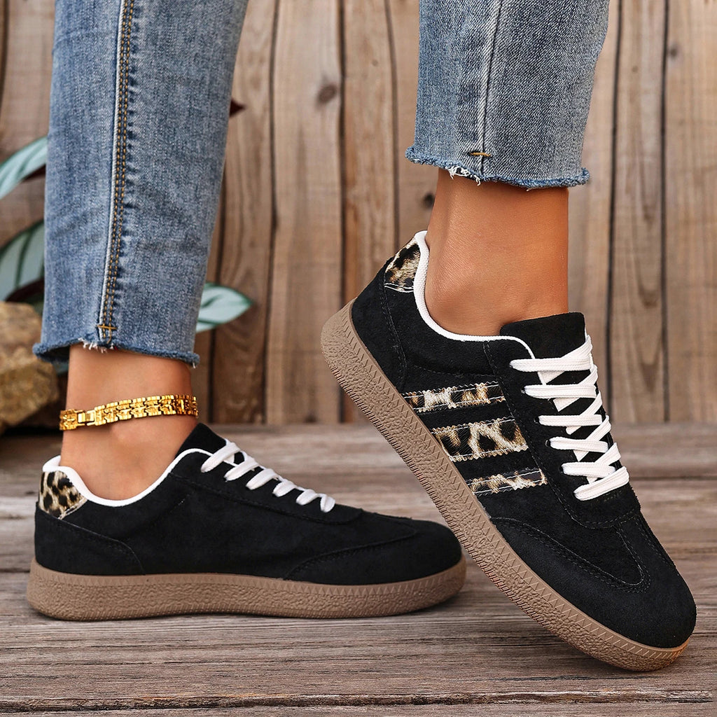 Women's Leopard Print Casual Sports Shoes | Lace-Up Anti-Slip Trainers