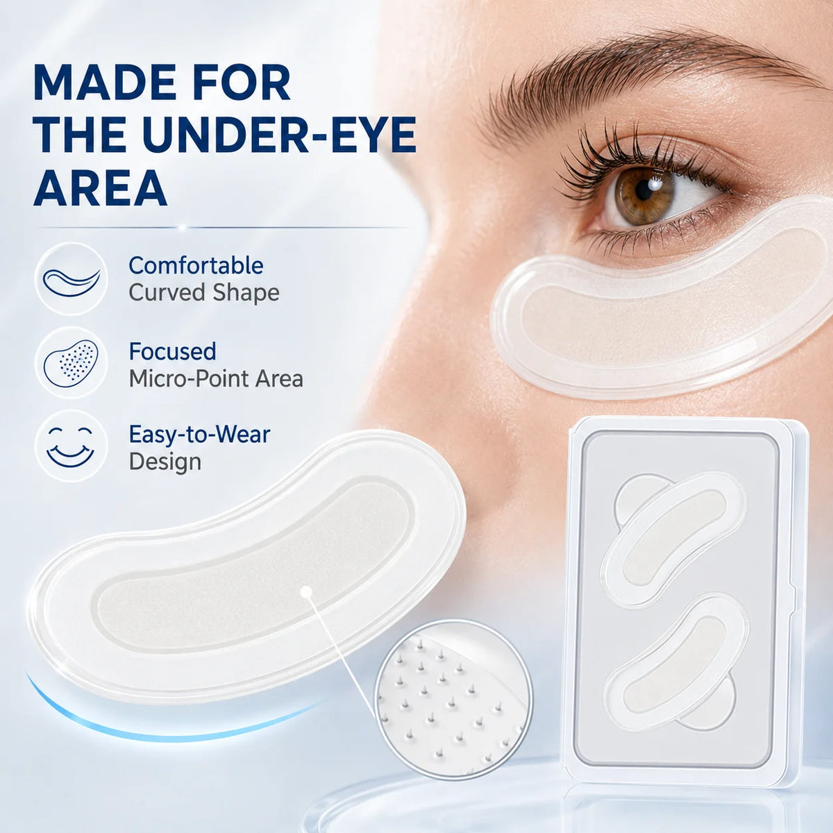 Jelieora Venture micro-needle under eye patches for targeted eye care, shown on a white background in 1-5 pairs.