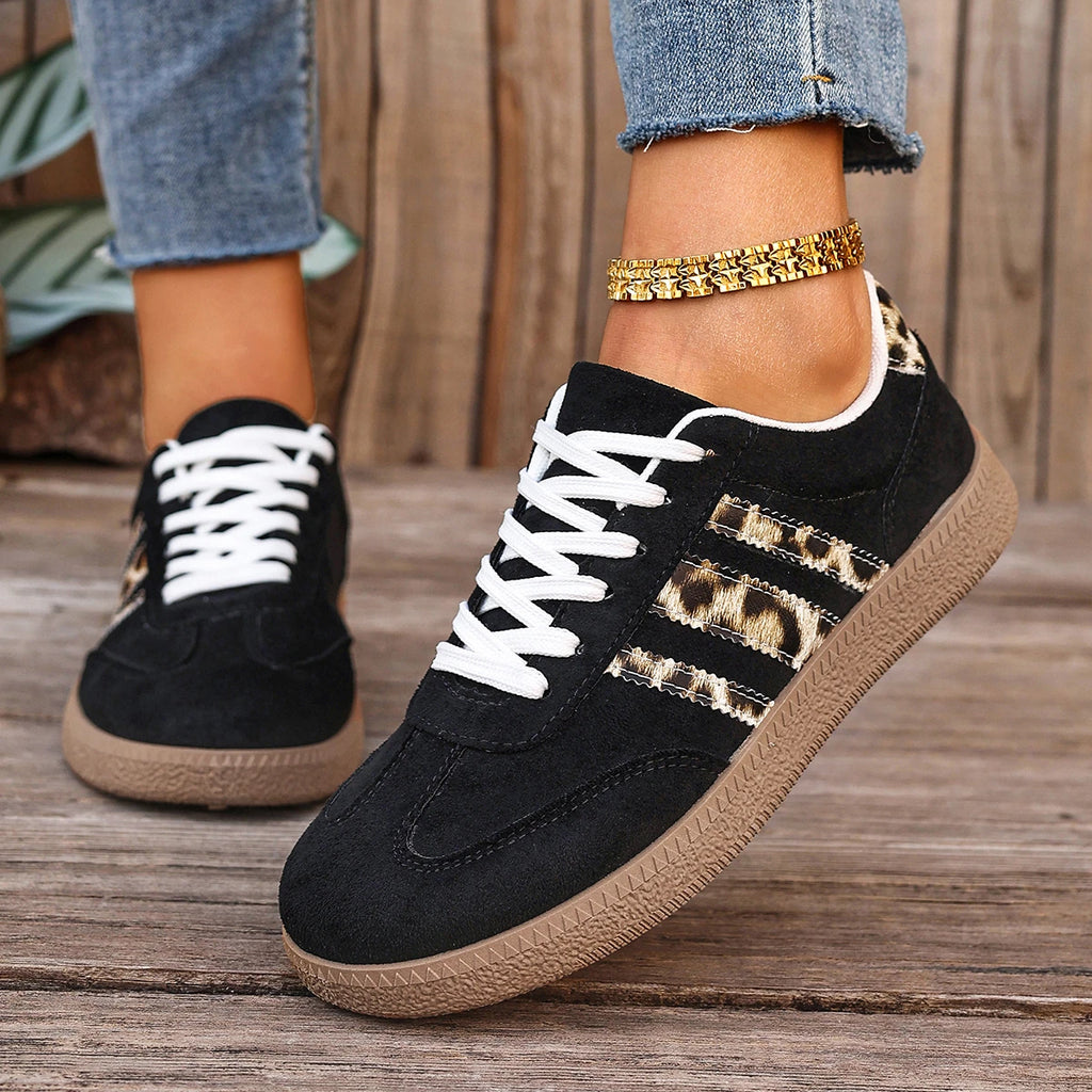 Women's Leopard Print Casual Sports Shoes | Lace-Up Anti-Slip Trainers