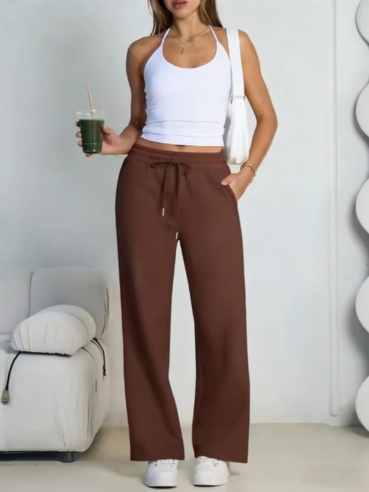 Women's wide leg jogger sweatpants by Jelieora Venture, soft fabric, relaxed fit, with elastic waistband and cuffed ankles.