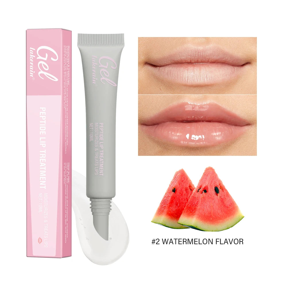 Jelieora Venture Lakerain Peptide Lip Treatment gel in a transparent 10ml tube, hydrating and repairing lips with a smooth, moisturizing finish.