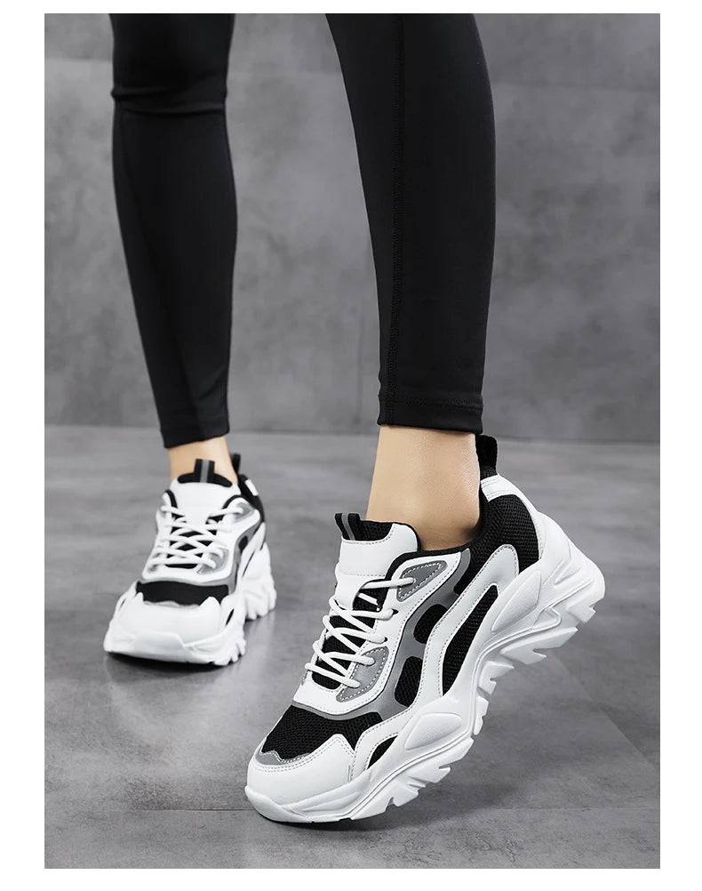 Women's vulcanized platform chunky sneakers by Jelieora Venture with thick soles and stylish design, perfect for casual wear.