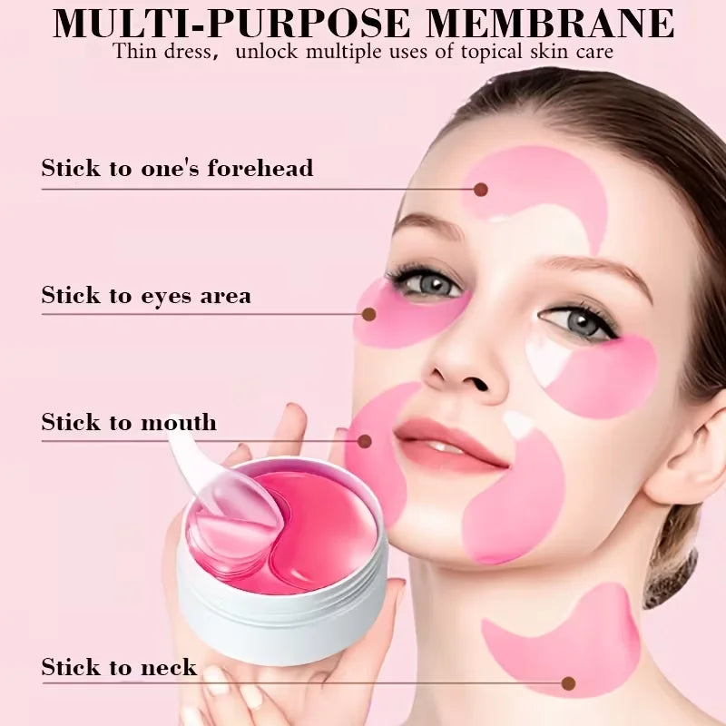Jelieora Venture 60-piece pink eye patches with gel for deep hydration, cooling, and skin improvement around the eyes.