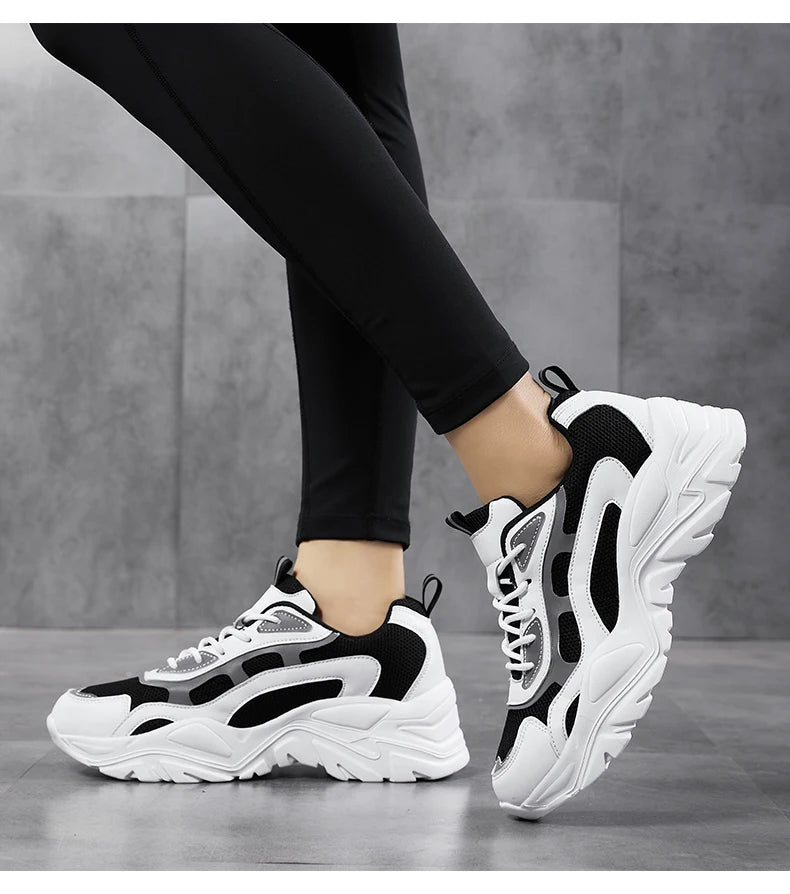 Women's vulcanised platform chunky sneakers by Jelieora Venture with thick soles and stylish design.