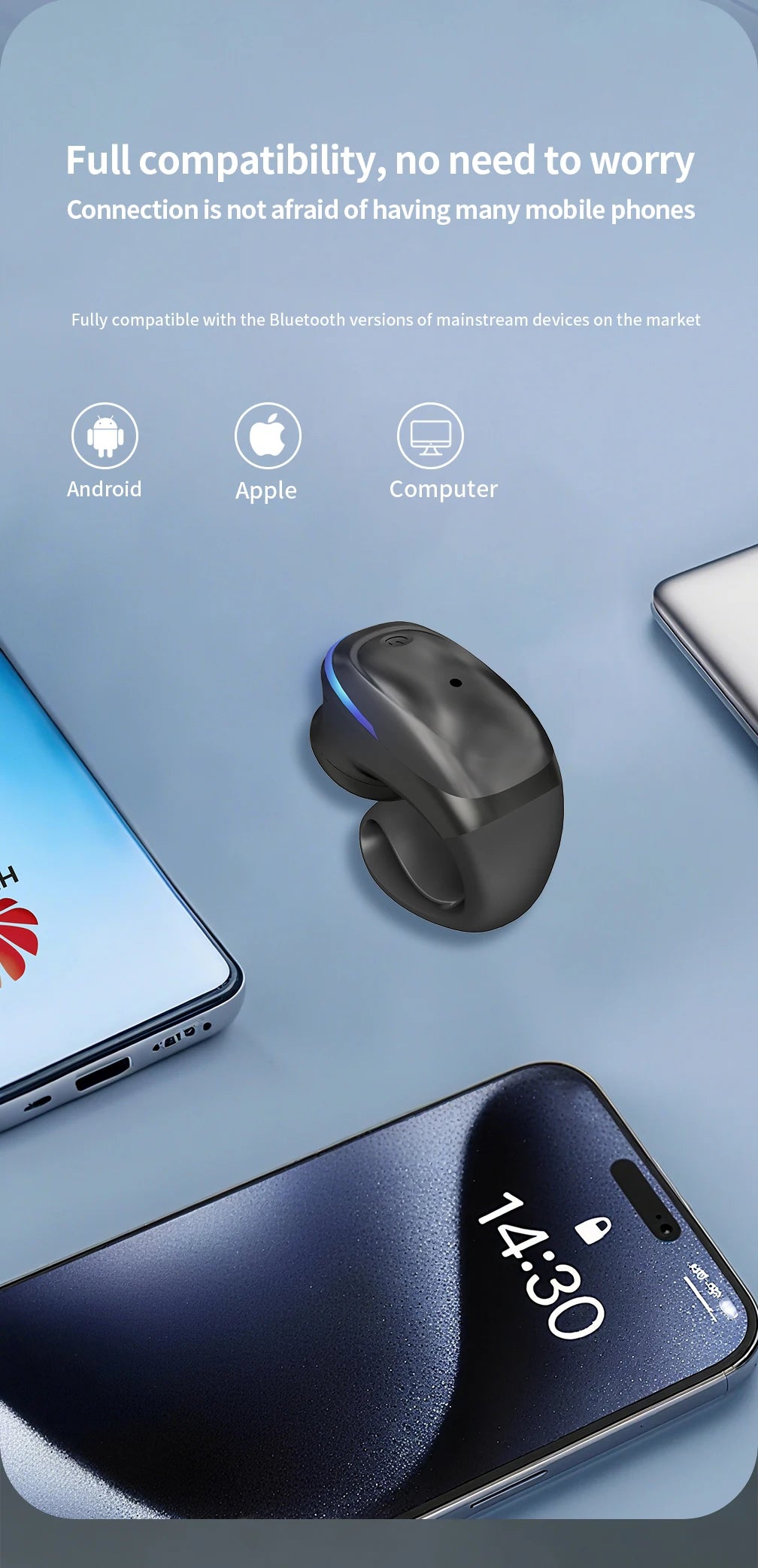 Wireless Bluetooth 5.3 Bone Conduction Clip Earphone | Single Ear Sport Headset