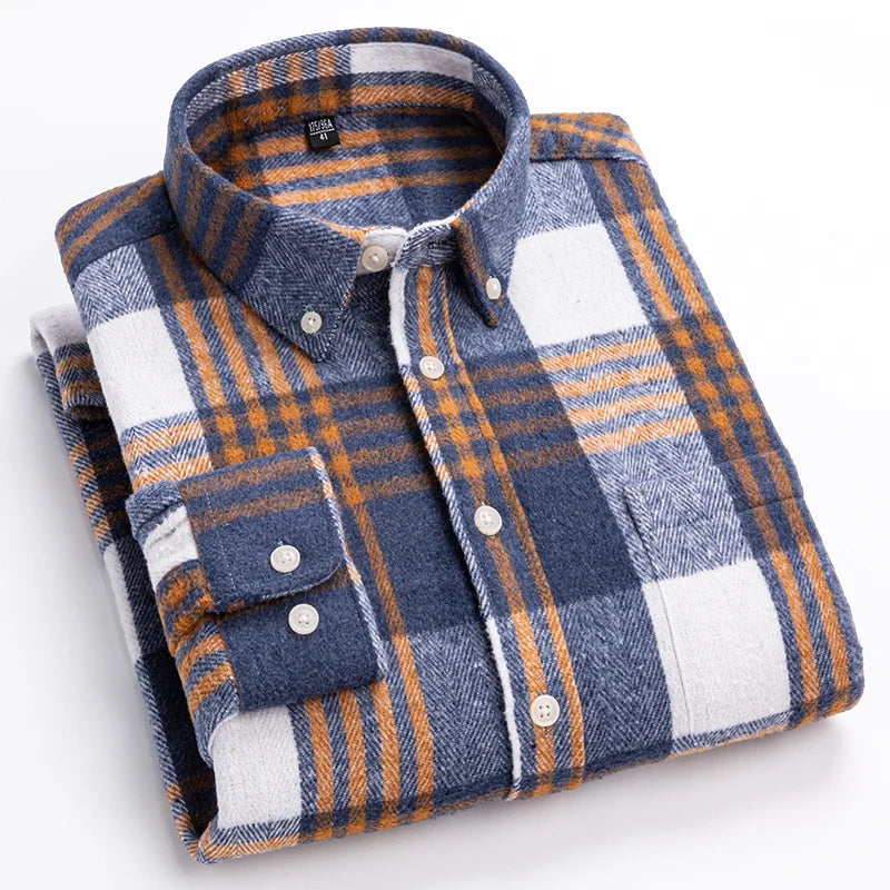 Men's 100% cotton herringbone plaid shirt by Jelieora Venture, featuring a classic pattern and available in sizes up to 7XL.