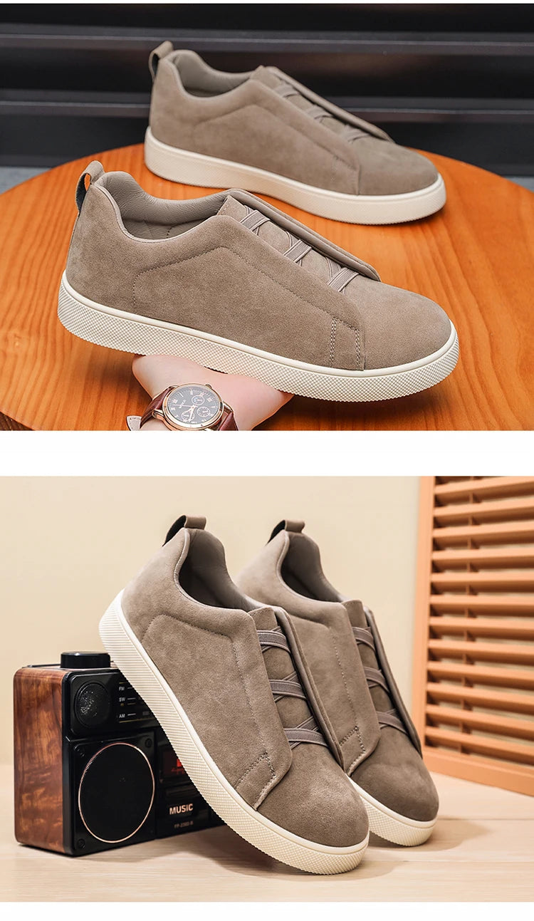 Men's suede leather casual shoes with thick soles from Jelieora Venture, showcasing a stylish and comfortable footwear design.