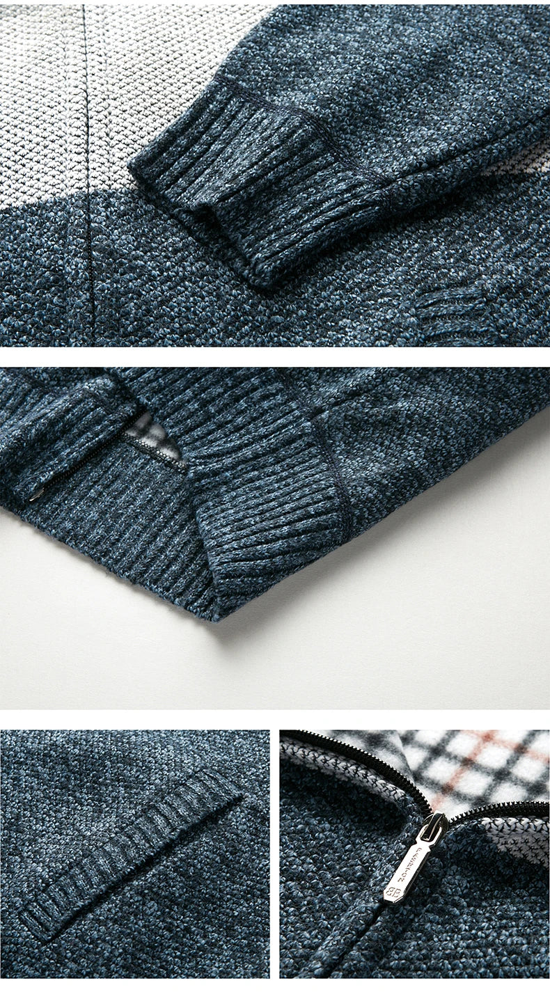 Men's knitted cardigan jumper by Jelieora Venture featuring a cozy, stylish design in a neutral color.