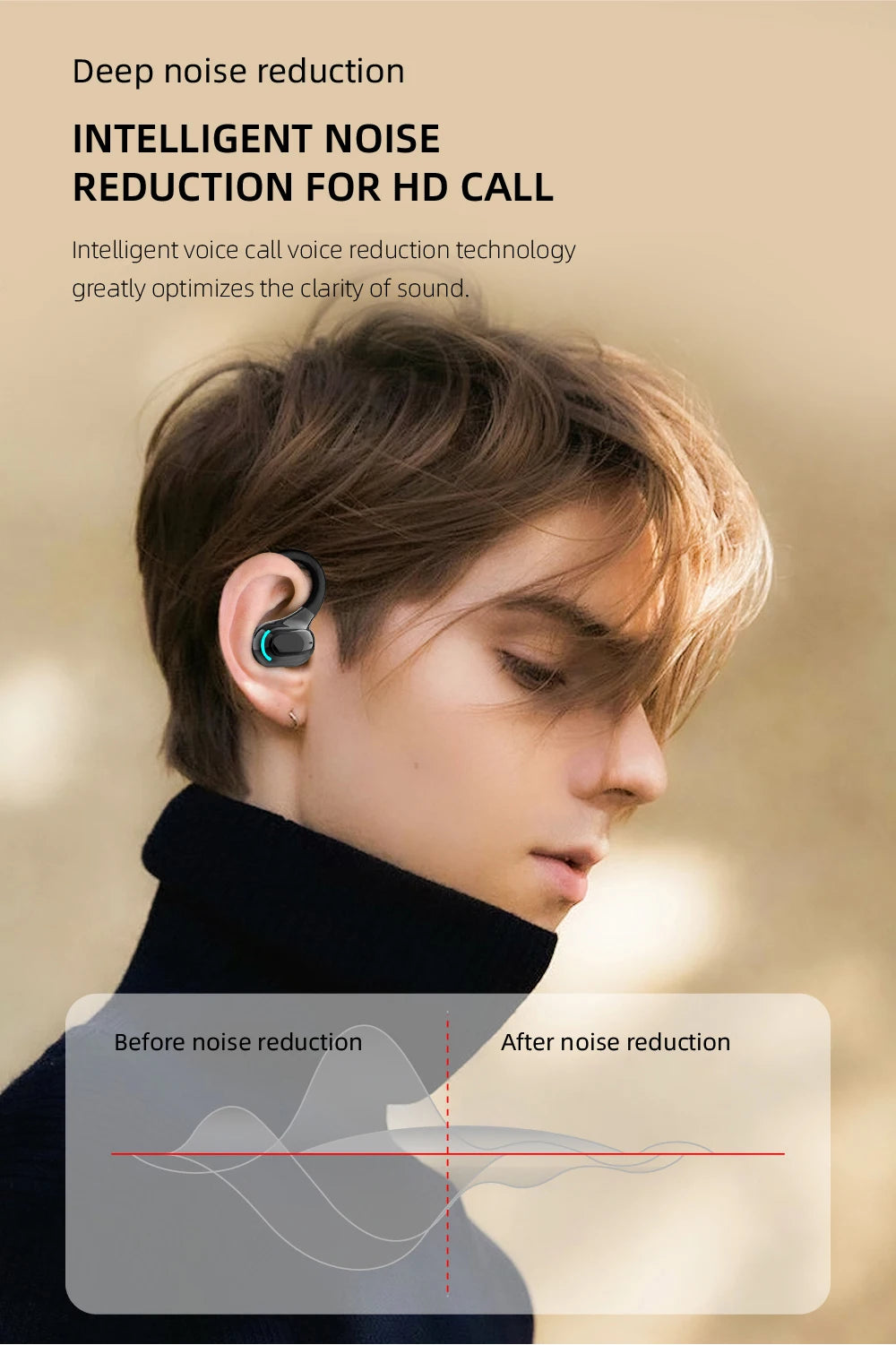 Bluetooth 5.2 Single Ear Wireless Earphone with Mic – Waterproof Mini Ear Hook (1 Earbud)