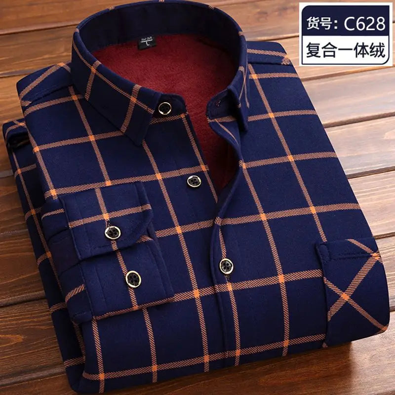 Men's fleece-lined plaid shirt jacket by Jelieora Venture, featuring a cozy checkered design and button-up front.