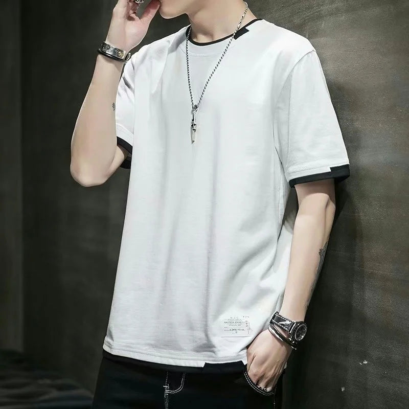 Men's casual round neck T-shirt by Jelieora Venture, showcasing a comfortable fit in a neutral color.