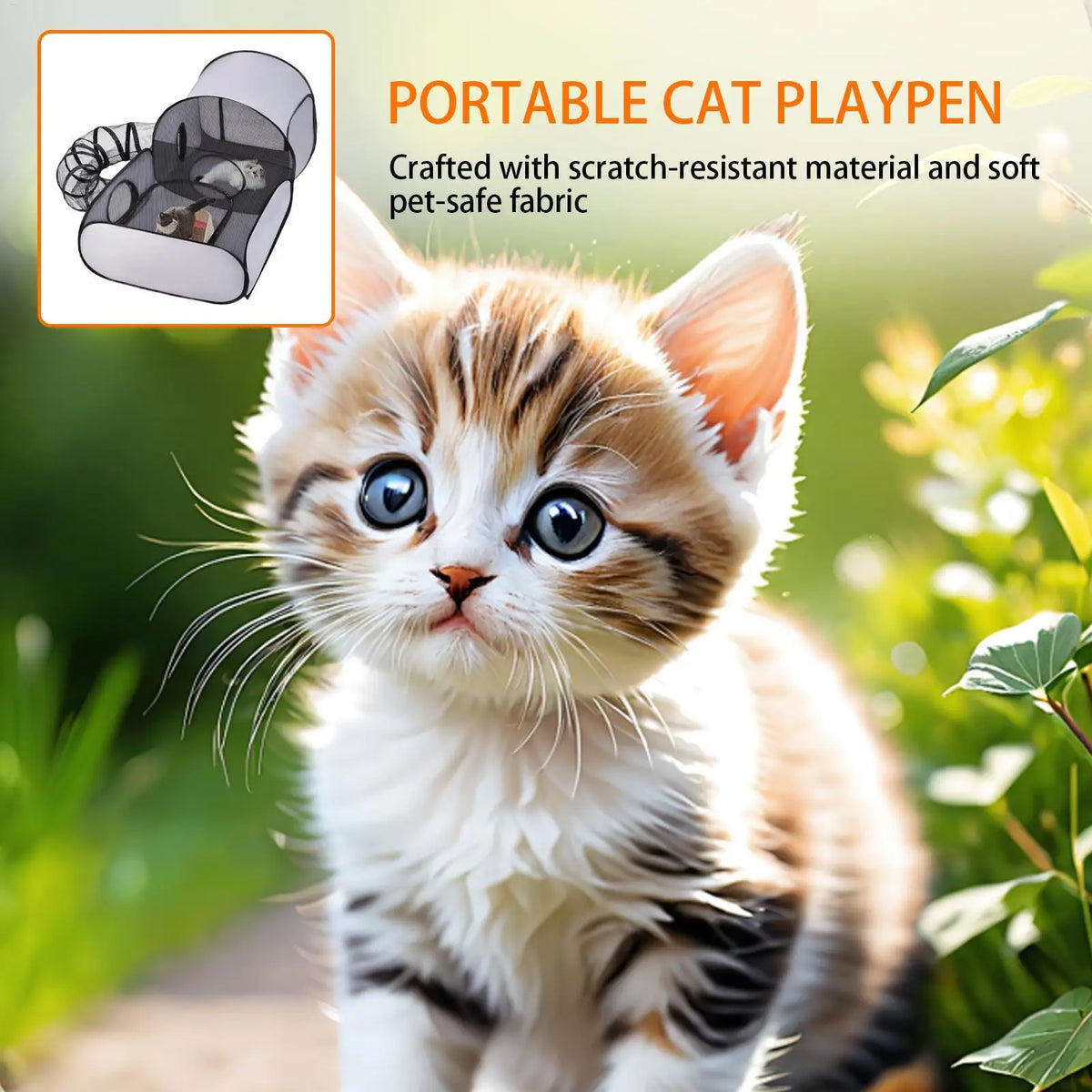 Foldable Jelieora Venture cat and dog playpen with breathable tent, interactive toys, and small animal enclosure for kittens and puppies.