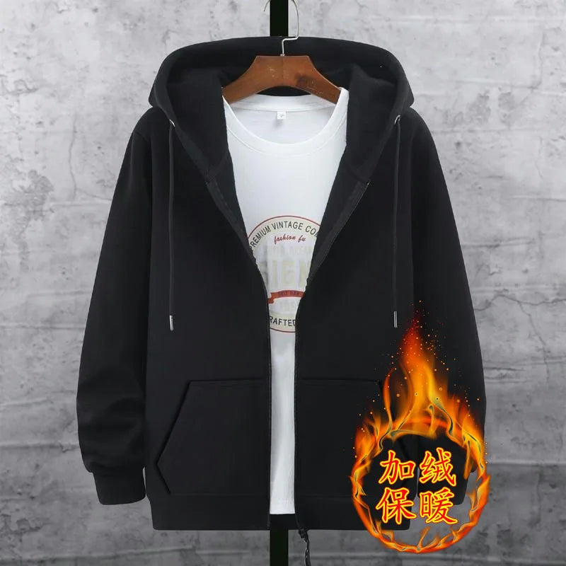 Unisex Jelieora Venture lamb velvet zip hoodie with ultra-soft fleece, shown in size M–5XL, featuring a front zipper and cozy design.