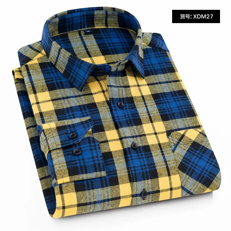 Men's 100% cotton flannel plaid shirt by Jelieora Venture, featuring a classic red and black checkered pattern and long sleeves.