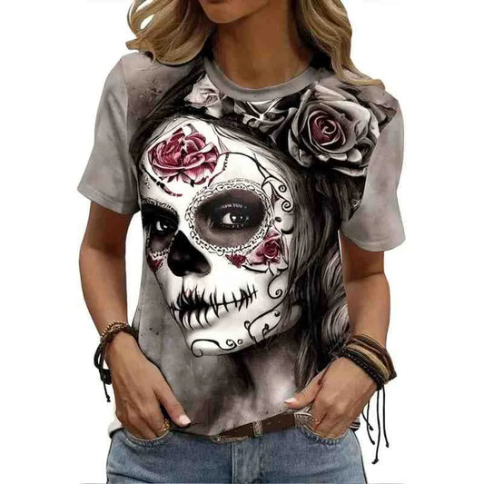 women's skeleton floral print t-shirt