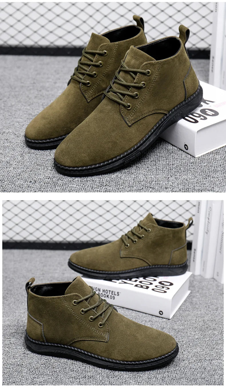 Men's High Top Faux Suede Lace-Up Casual Boots
