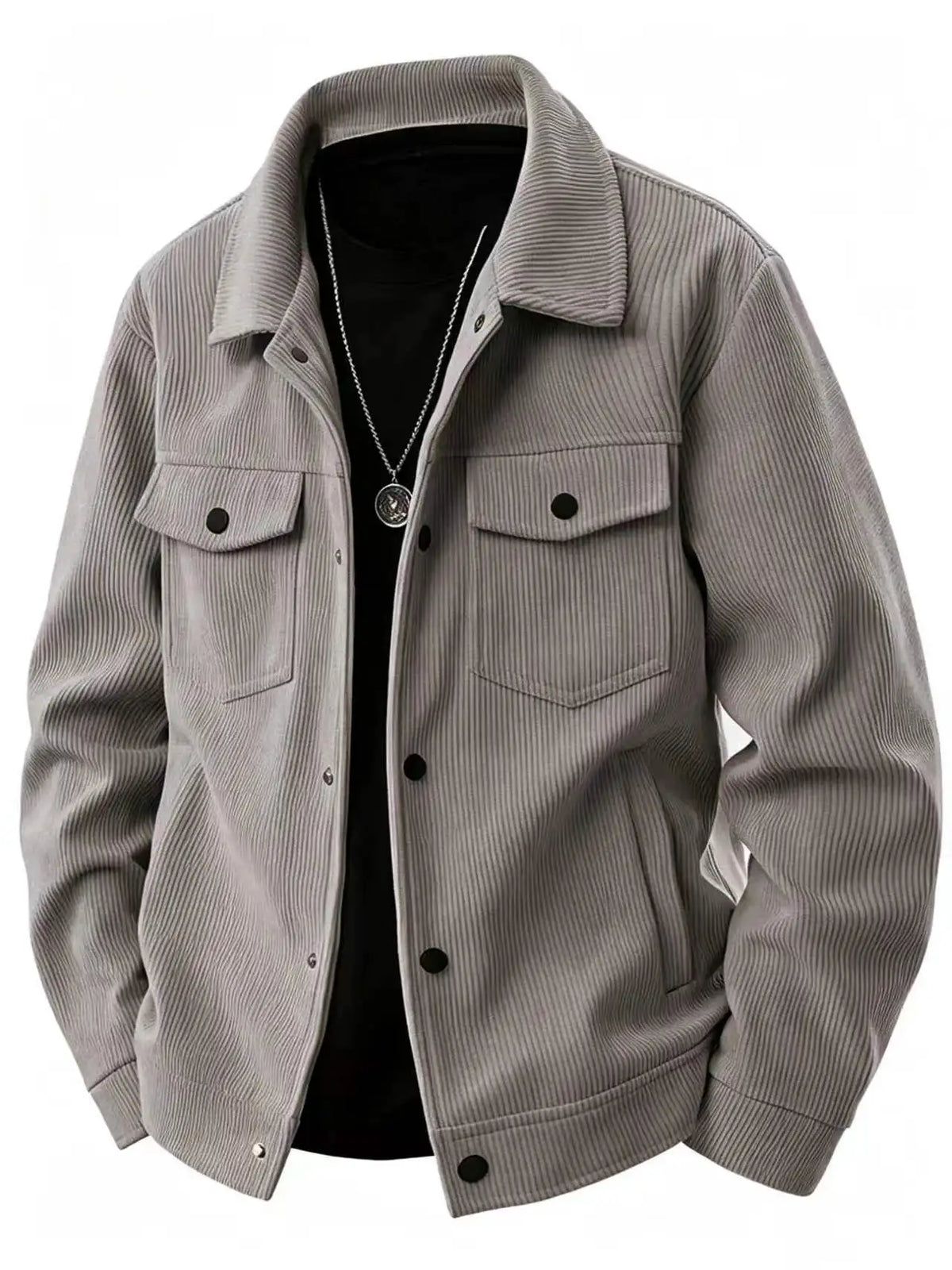 Men's Japanese style corduroy lapel jacket from Jelieora Venture, featuring a classic outerwear design with a button-up front.