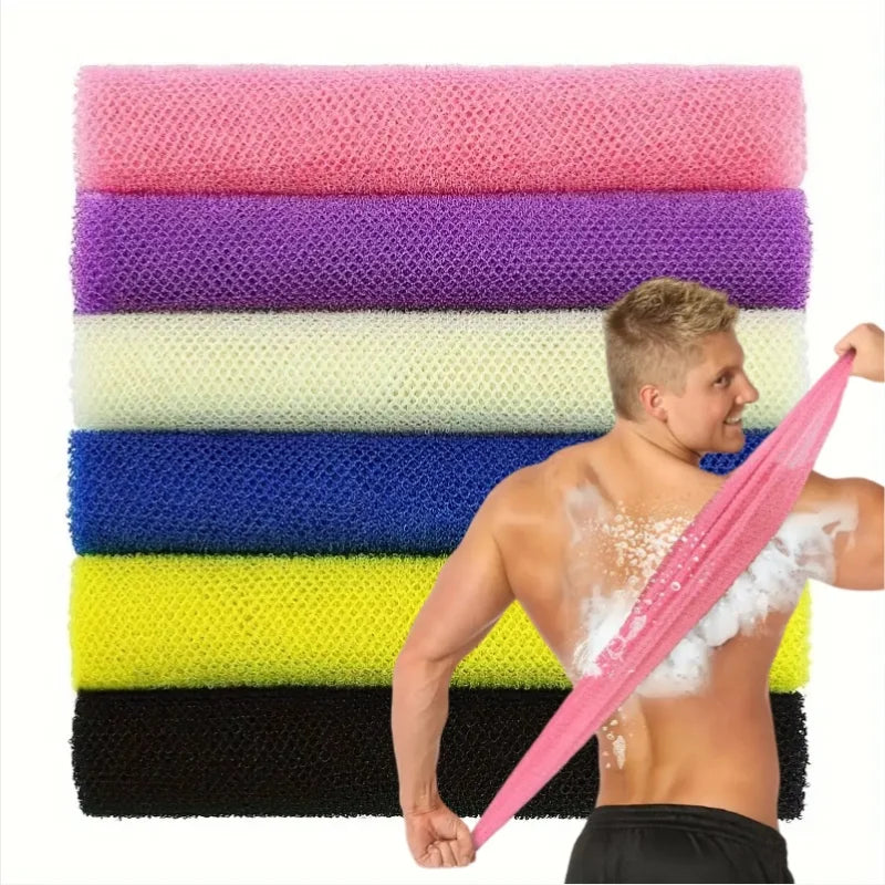 African net bath sponge with double-sided loofah for exfoliating and smoothing skin, ideal for back and body shower scrubbing.