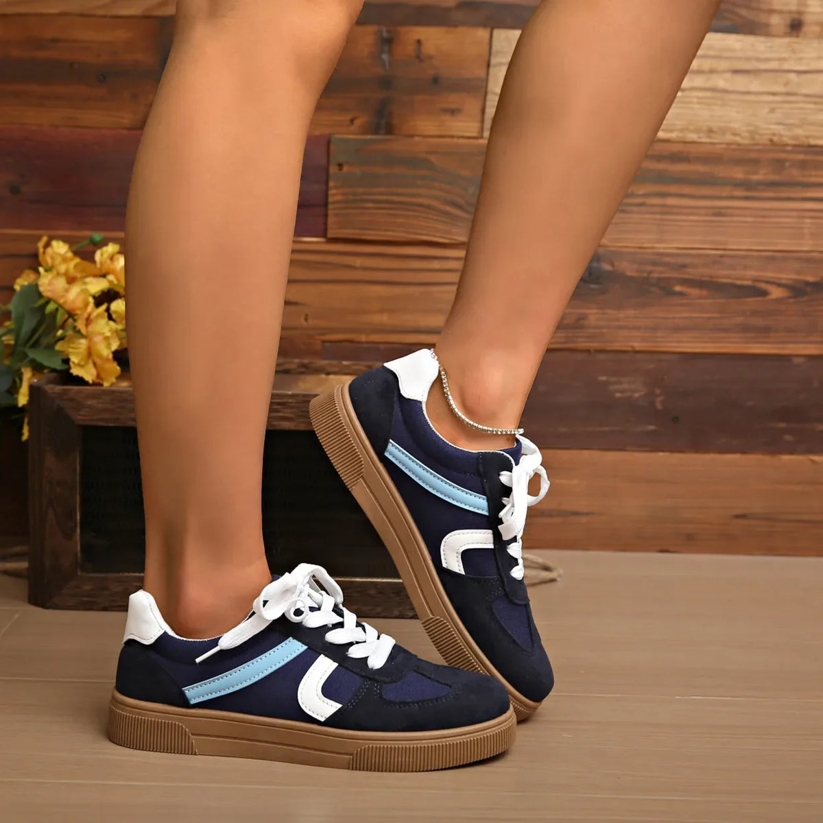 Women's Flat Casual Sports Sneakers | Lace-Up Rubber Sole