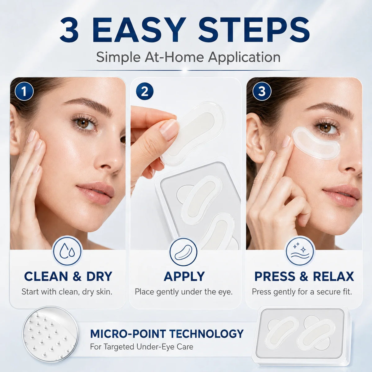 Jelieora Venture micro-needle under eye patches for targeted eye skincare, with 1-5 pairs in easy-to-use beauty care packaging