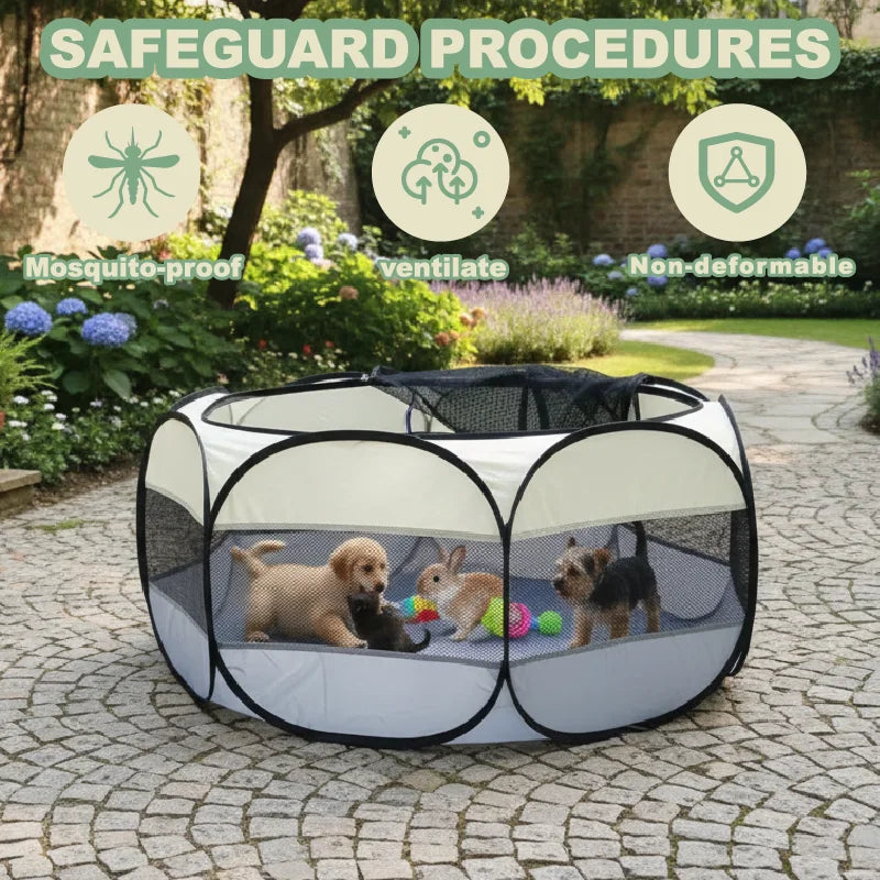 Foldable Jelieora Venture small animal playpen with cover, ideal for indoor and outdoor use for chicks, puppies, kittens, and small pets.
