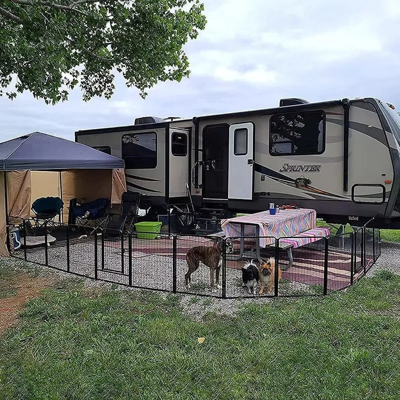 Heavy duty Jelieora Venture dog playpen with ground stakes, indoor outdoor pet fence for puppy safety and containment.