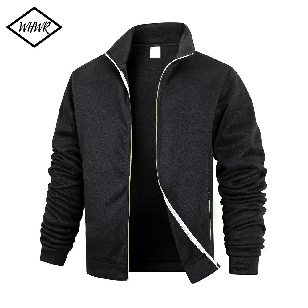 Men's navy fleece zip jacket by Jelieora Venture with a front zipper and soft fleece material, displayed on a plain background.
