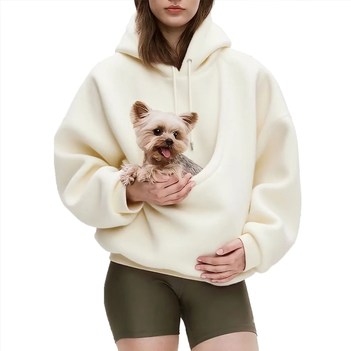 Unisex Pet Carrier Hoodie by Jelieora Venture featuring a comfortable, stylish hoodie with integrated pet carrying pocket.