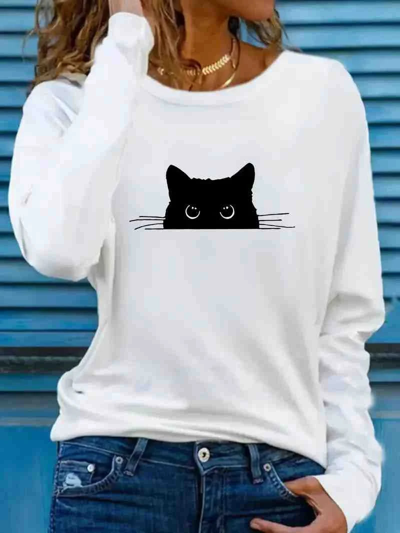 Women's Cat Print Long Sleeve Top