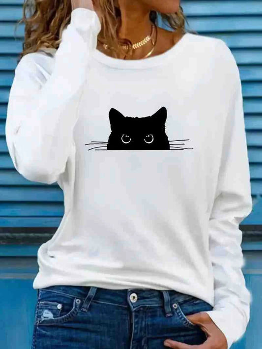 Women's Cat Print Long Sleeve Top