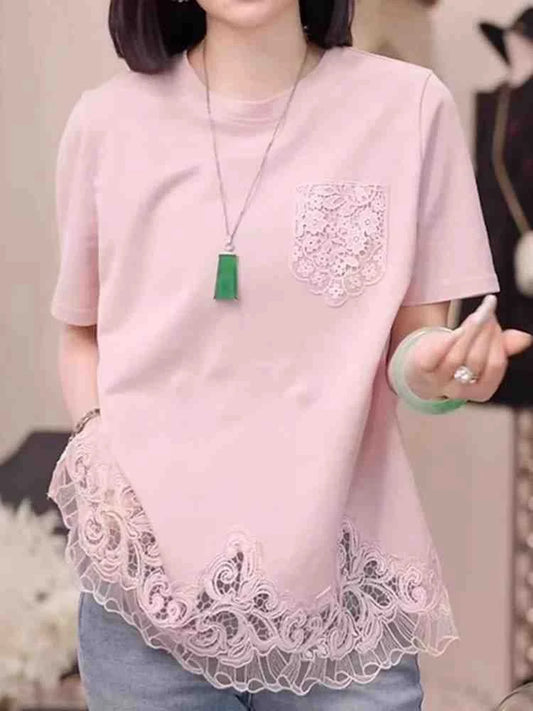 women's lace hollow short sleeve top