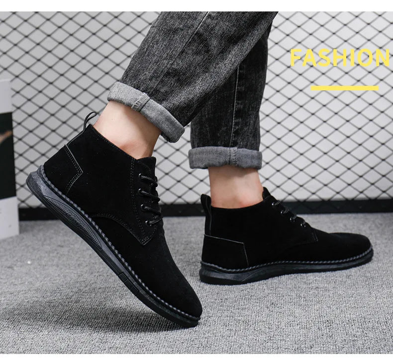 Men's High Top Faux Suede Lace-Up Casual Boots