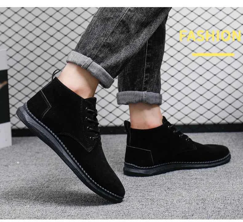 Men's High Top Faux Suede Lace-Up Casual Boots