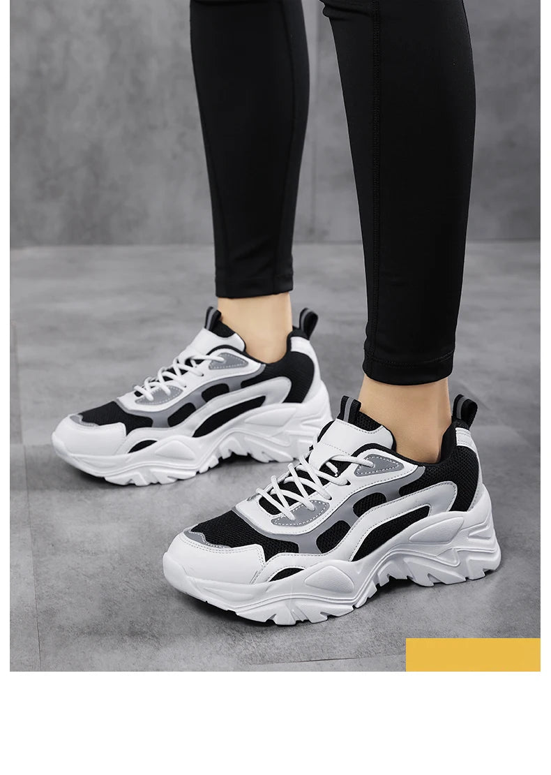 Women's vulcanized platform chunky sneakers by Jelieora Venture featuring bold design and thick rubber soles.