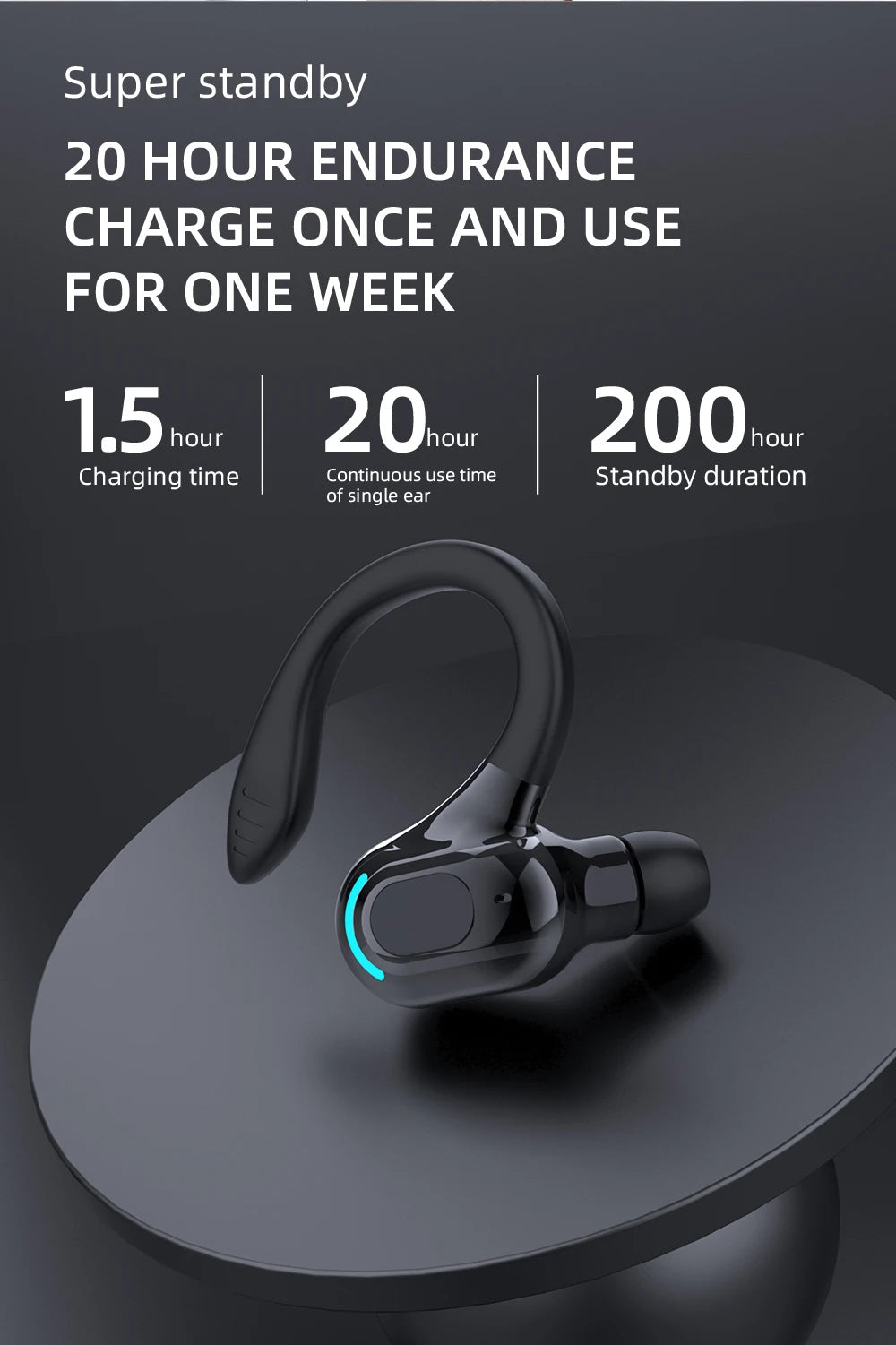 Bluetooth 5.2 Single Ear Wireless Earphone with Mic – Waterproof Mini Ear Hook (1 Earbud)