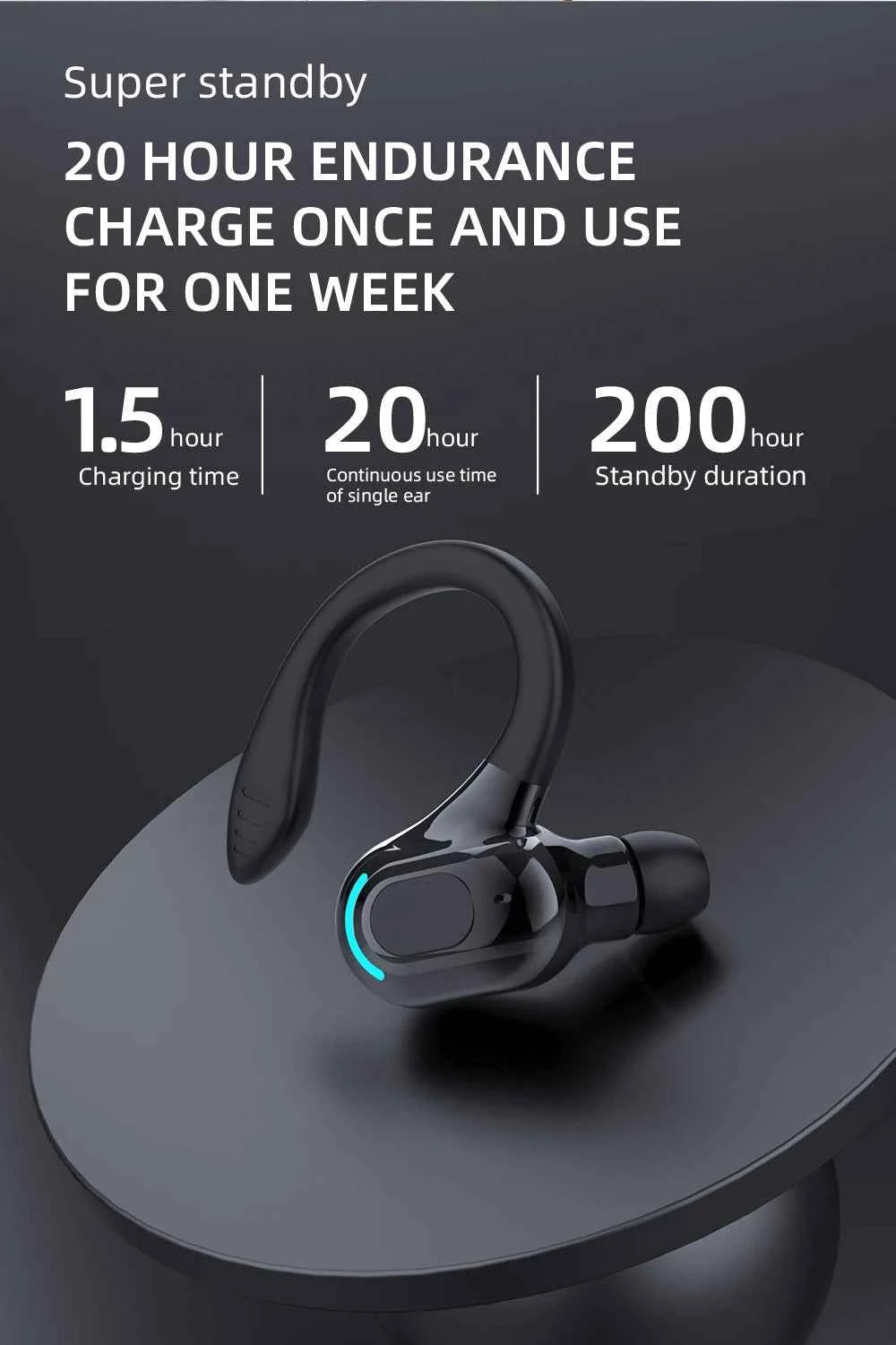Bluetooth 5.2 Single Ear Wireless Earphone with Mic – Waterproof Mini Ear Hook (1 Earbud)