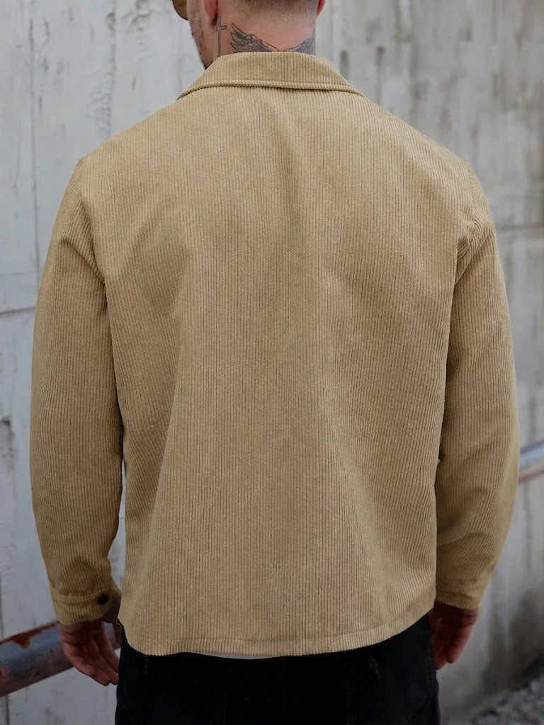 Men's Jelieora Venture corduroy shirt jacket, shown in a casual fit with button details and a classic collar.