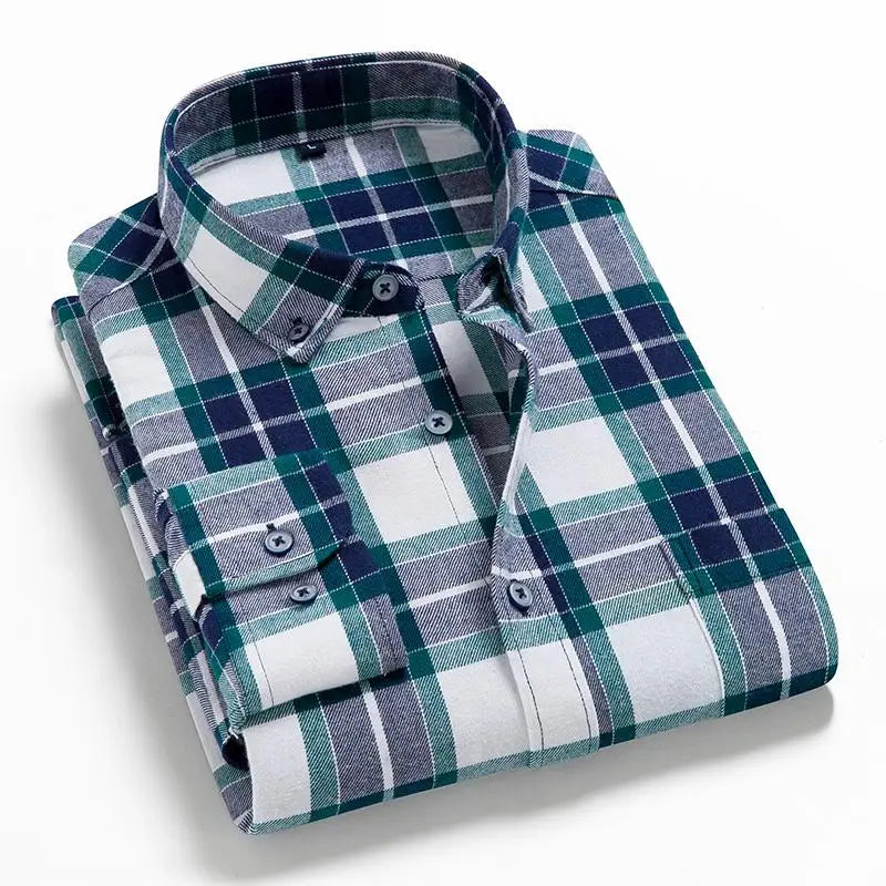 Men's 100% cotton flannel plaid shirt by Jelieora Venture, shown in a classic red and black checkered pattern.