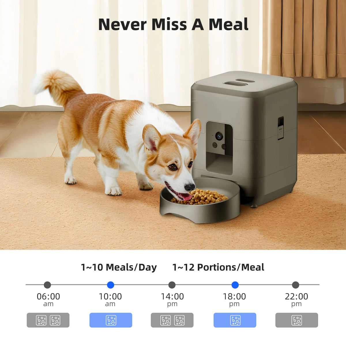 Jelieora Venture 2L automatic pet feeder with Wi-Fi, camera, and remote app control for cats and dogs, no power plug included.
