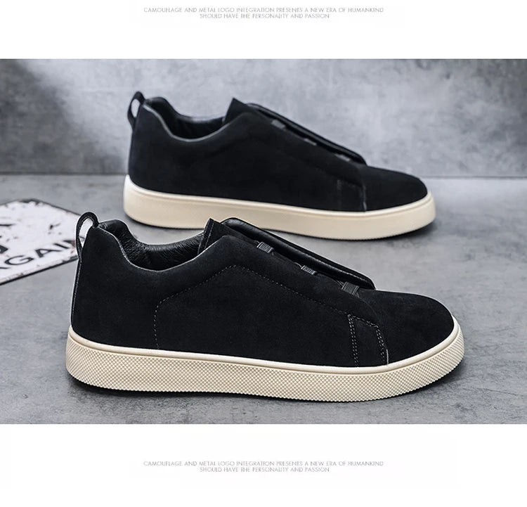 Men's suede leather casual shoes with thick soles by Jelieora Venture, showcasing their stylish design and durable construction.