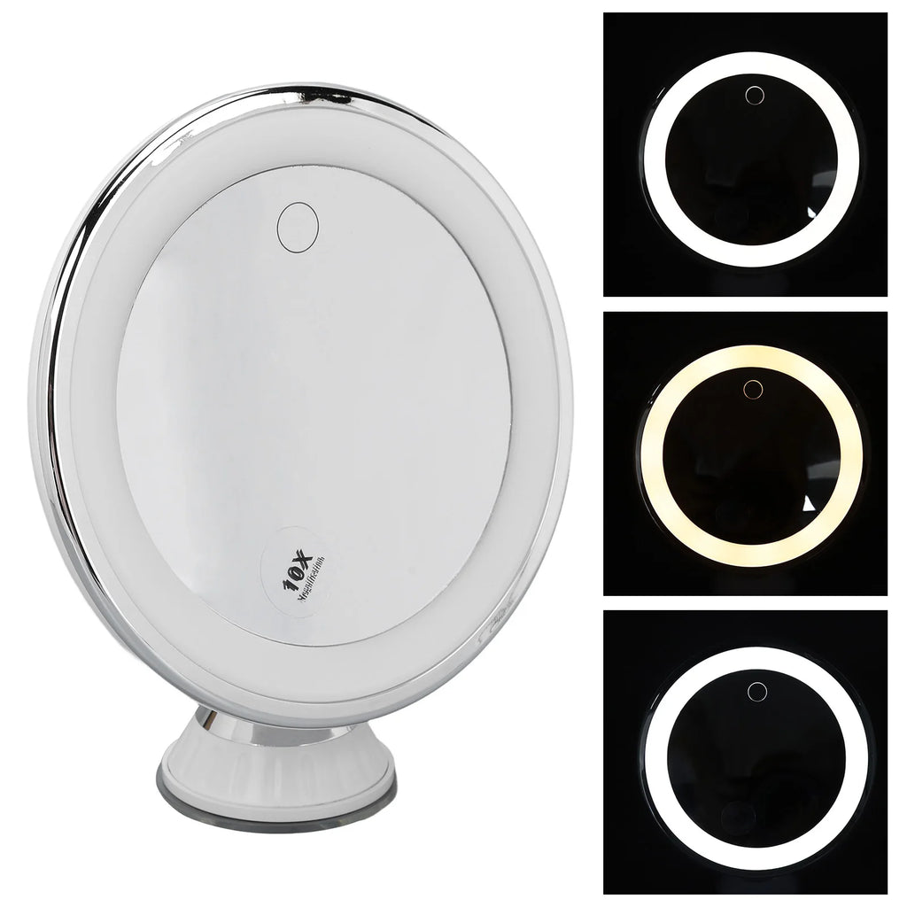 10x Magnifying Makeup Mirror with LED Lights & Suction Cup